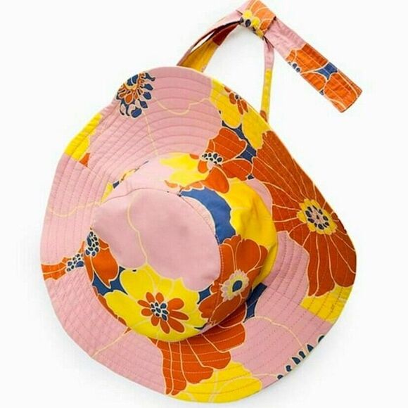 Zara Floral Print Bucket Hat with Thick Tie Strings Size  XS & Size L